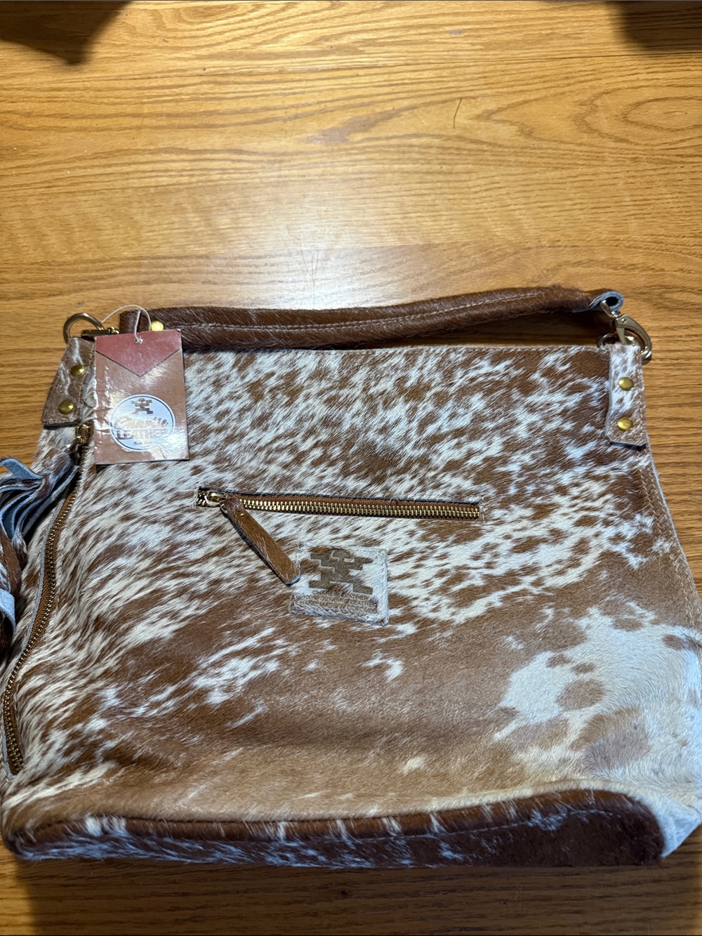 Charlies Leather Brown & White Hair-On Hide Shoulder Bag